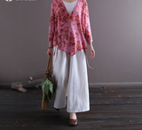 Ivory Linen Digital Print Cheongsam Top