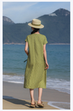 Bliss Green Plaid Linen Cheongsam Dress