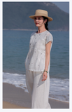 Nova Lace Embroidered Ramie Cheongsam Shirt