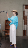 Garnet Sky Blue Cotton Cheongsam Shirt