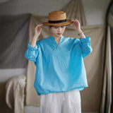 Garnet Sky Blue Cotton Cheongsam Shirt