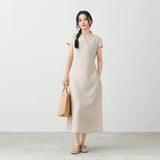 Zara Natural Linen Cheongsam Dress