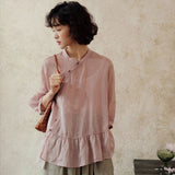 Magdalena Ramie Ruffled Hem Cheongsam Top