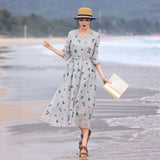 Altair Floral Embroidered Linen Cheongsam Dress