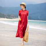 Isolde Red Embroidered Cheongsam Dress