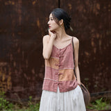 Patrician Linen Ramie Spliced Tie-Dye Tank Cheongsam Top