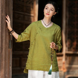 Bryony Linen Frog-Button Cheongsam Top