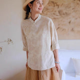 Sara Jacquard Cotton-Linen Cheongsam Top