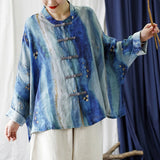 Gleam Ramie Striped Cheongsam Top