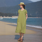Bliss Green Plaid Linen Cheongsam Dress