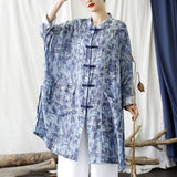 Zinnia Ramie Blue Loose Cheongsam Top