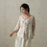 Seraphina Pink Floral Ramie Cheongsam Shirt