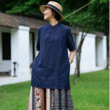 Sunset Linen Navy Cheongsam Top