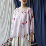Eva Pink Floral Linen Cheongsam Top