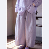 Spica Purple Jade Cotton Wide-Leg Cheongsam Pants