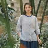 Pearl Cloud Gray Tencel Ramie Cheongsam Top
