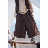 Gardenia Linen Smoky Brown Wide-Leg Cheongsam Pants