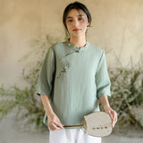 Prosperity Ramie Embroidered Cheongsam Top