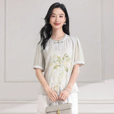 Kunzite Floral Print Polyester Cheongsam Top