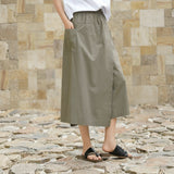 Sage Cotton High-Waist Skirt Cheongsam Pants
