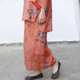 Scepter Ramie Printed Orange Morning Glory Cheongsam Skirt