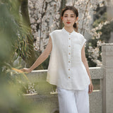Verse Linen Pure White Cheongsam Shirt