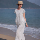 Nova Lace Embroidered Ramie Cheongsam Shirt