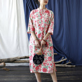 Verbena Pink Floral Cotton Cheongsam Dress