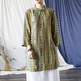Dominique Striped Cotton Cheongsam Top