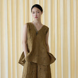 Federica Linen Dapple Brown Cheongsam Top