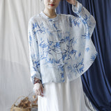 Annabella Blue Bamboo Leaf Long Cheongsam Cardigan