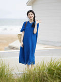 Antares Blue Linen Cheongsam Dress