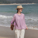 Poinsettia Light Taro Purple Ramie Cheongsam Top