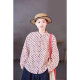 Crescendo Red Polka Dot Cotton Cheongsam Shirt