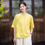 Rhiannon Tie-Dye Cotton-Linen Cheongsam Top