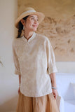Sara Jacquard Cotton-Linen Cheongsam Top
