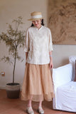 Sara Jacquard Cotton-Linen Cheongsam Top