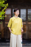 Rhiannon Tie-Dye Cotton-Linen Cheongsam Top