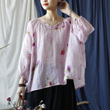 Eva Pink Floral Linen Cheongsam Top