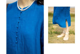 Antares Blue Linen Cheongsam Dress