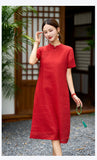 Serenity Crabapple Red Embroidered Cheongsam Dress