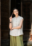 Georgiana Linen Mandarins Collar Cheongsam Top