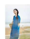 Antares Blue Linen Cheongsam Dress