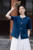 Lena Linen Petal Collar Cheongsam Top