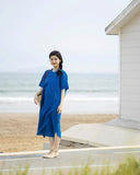 Antares Blue Linen Cheongsam Dress