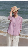 Poinsettia Light Taro Purple Ramie Cheongsam Top