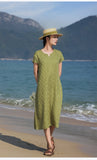 Bliss Green Plaid Linen Cheongsam Dress