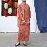Scepter Ramie Printed Orange Morning Glory Cheongsam Skirt