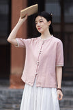 Lena Linen Petal Collar Cheongsam Top