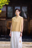 Fortune Linen Lilac Pink Cheongsam Top